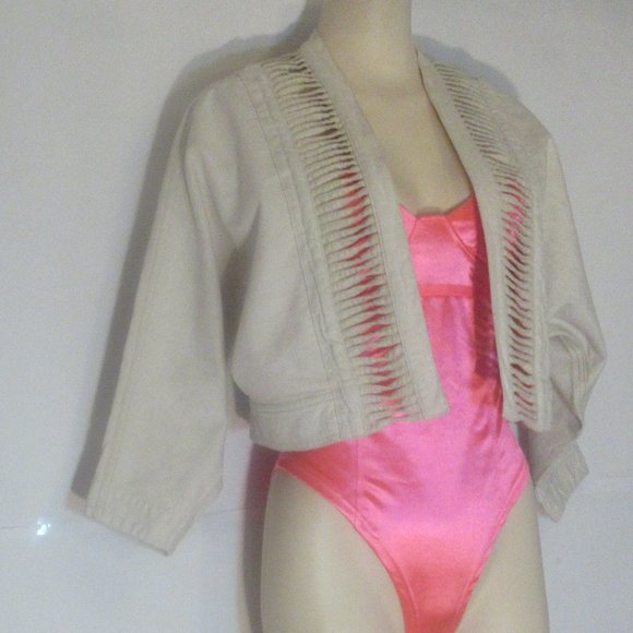 HEI HEI Anthropologie Cotton Linen Dolman Crop Ladder Jacket Top size XS/S - Picture 3 of 11